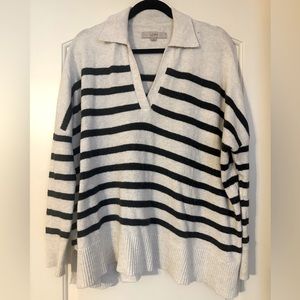 LOFT Black Striped V-Neck Sweater (Small)